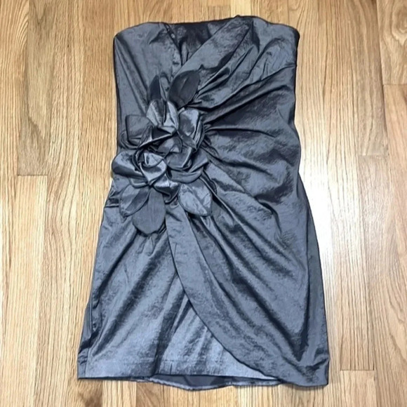 Jessica McClintock | silver gray ruched mini‎ semi-formal dress 6/8/10 strapless - Picture 7 of 7